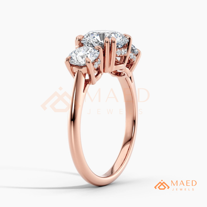 Three-Stone Round Cut Engagement Ring | Classic Trilogy Setting in 14K Gold, Rose Gold & Silver