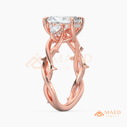 Nature-Inspired Radiant Cut Three-Stone Engagement Ring in Silver, 14k Gold, Rose Gold & Rose Gold