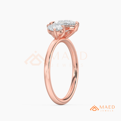 Toi et Moi Dual Pear Cut Bypass Engagement Ring in 14K Gold, Rose Gold & Silver