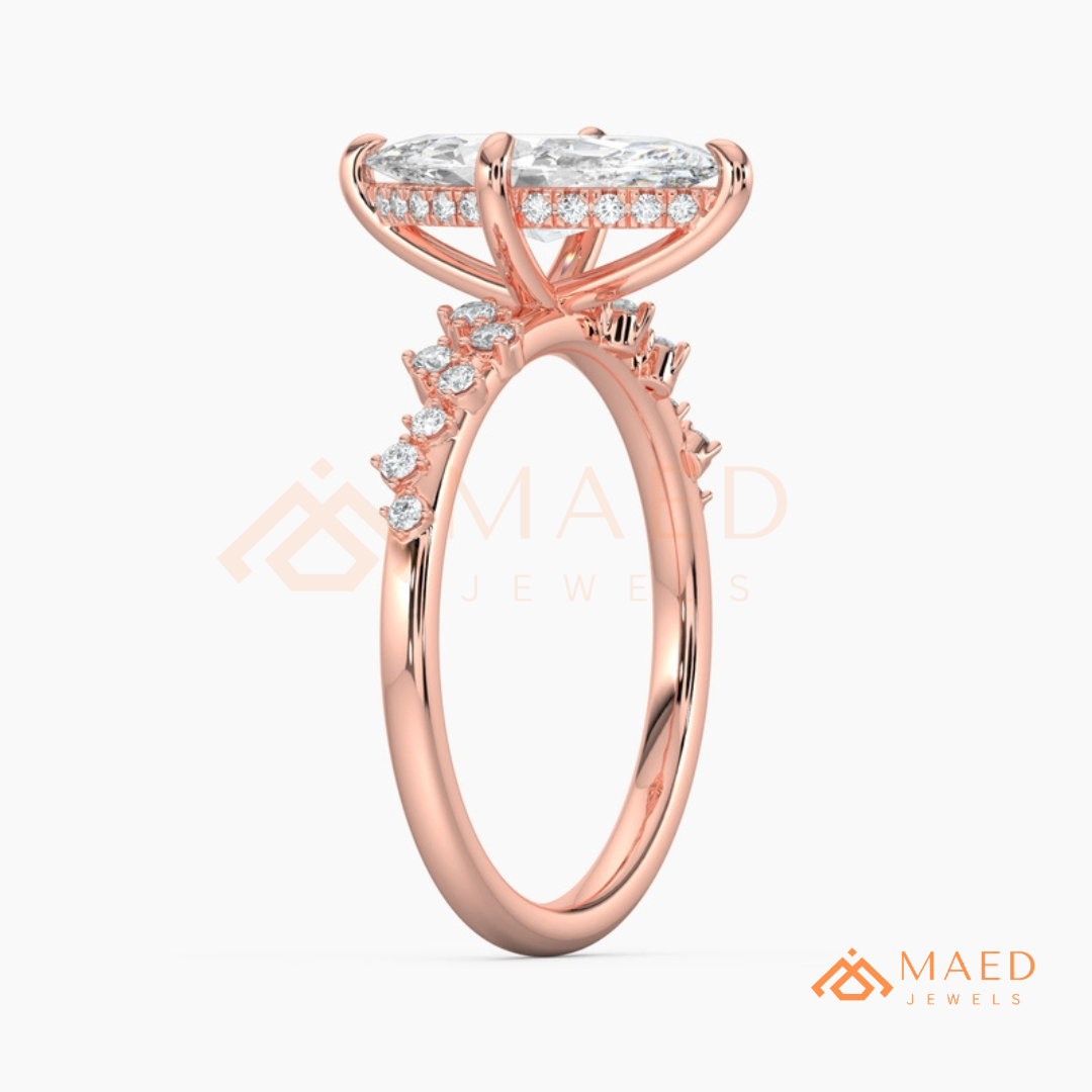 Vintage Marquise Cut Engagement Ring | Cluster Vine Band in 14K Gold, Rose Gold & Sterling Silver