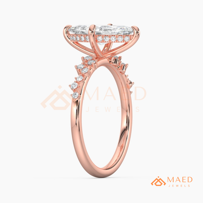 Vintage Marquise Cut Engagement Ring | Cluster Vine Band in 14K Gold, Rose Gold & Sterling Silver