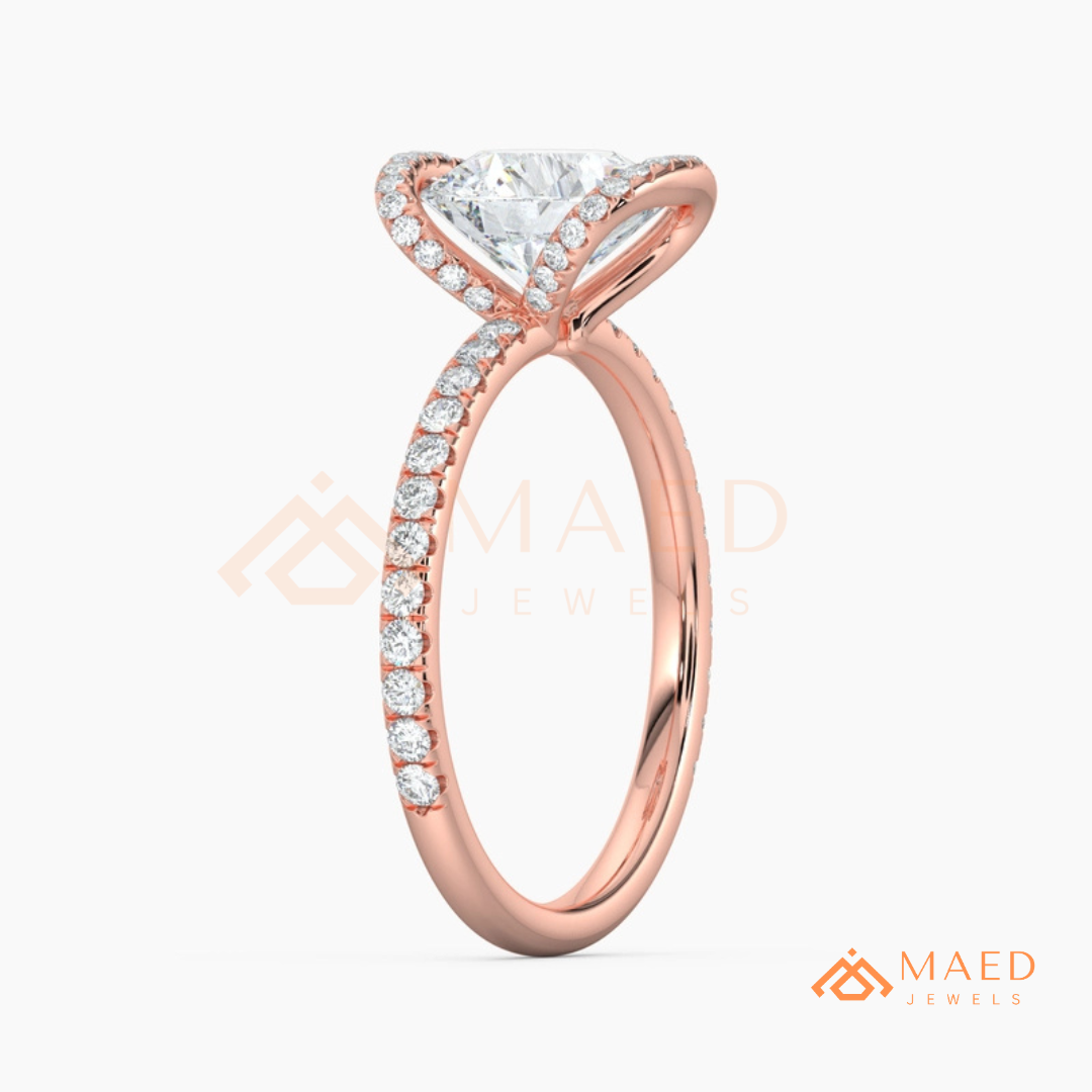 Modern Round Cut Open Arc Halo Engagement Ring in 14K Gold, Rose Gold & Silver
