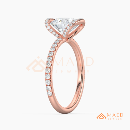 Modern Round Cut Open Arc Halo Engagement Ring in 14K Gold, Rose Gold & Silver