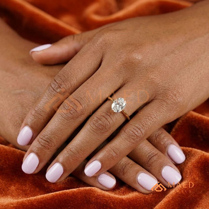 Elongated Oval Cut Solitaire Engagement Ring | 14k Gold, Rose Gold & Sterling Silver