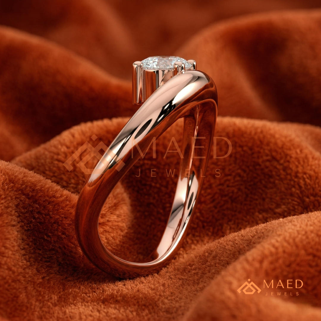 Sculptural Wave East-West Oval Engagement Ring in Silver, 14K Gold & Rose Gold