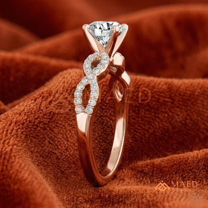 Intertwined Vortex Halo Diamond Simulant Ring in 14K Yellow Gold, Rose Gold & Silver