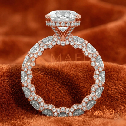 Elongated Oval Cut Engagement Ring with Full Oval Eternity Band | 14k Gold & Silver