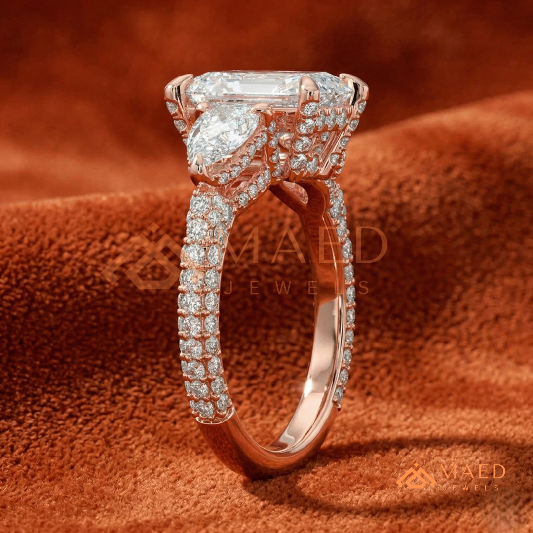 Modern Oval Cut Triple Row Engagement Ring with Baguette & Pavé Band