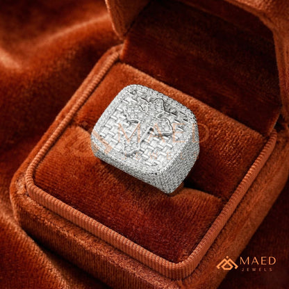 Heavy Square Iced Baguette Cross Ring – 925 Silver, 14K Gold & Rose Gold