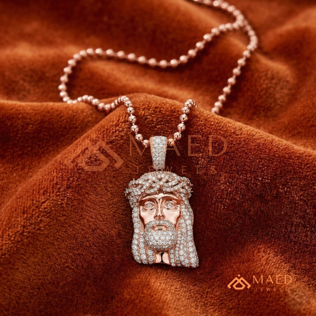 Iced Out Jesus Piece Pendant Necklace in Sterling Silver & 14K Gold