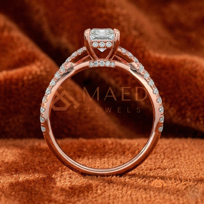 Nature-Inspired Radiant Cut Three-Stone Engagement Ring with Thorn Band in Silver, 14K Gold & Rose Gold