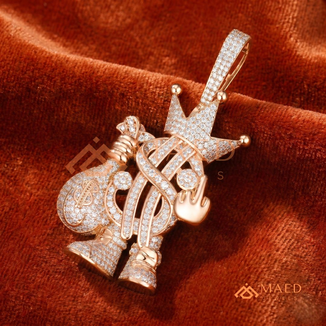 Money Bag King Diamond Pendant - 14K Gold, Rose Gold & Sterling Silver Hip Hop Charm