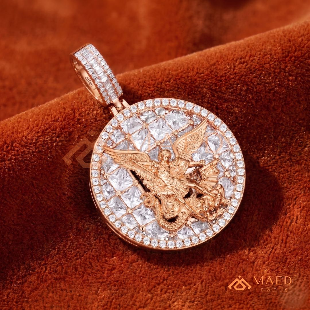 Saint Michael Medallion Pendant – Trillion Cut & Baguette Hip Hop Necklace