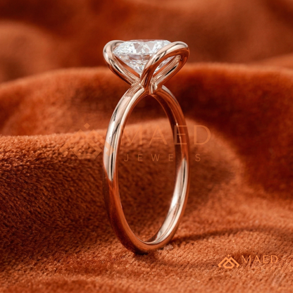 Horizontal Oval Half-Bezel Minimalist Engagement Ring in Silver, 14K Yellow Gold, or Rose Gold
