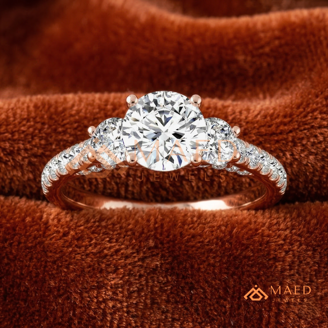 he Trinity Pave Band Ring | Round Brilliant Three-Stone Anniversary Band