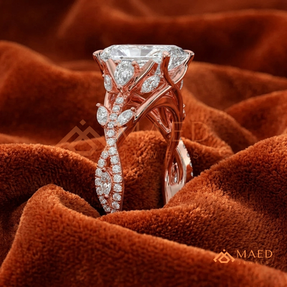 Radiant Cut Engagement Ring with Marquise Cluster Band in Silver, 14K Gold, & 14K Rose Gold