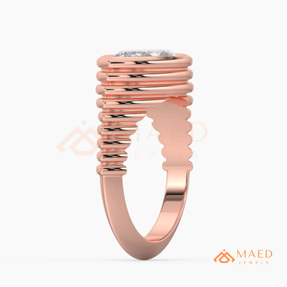 East-West Marquise Bezel Engagement Ring | Fluted Band in 14K Gold, Rose Gold & Silver
