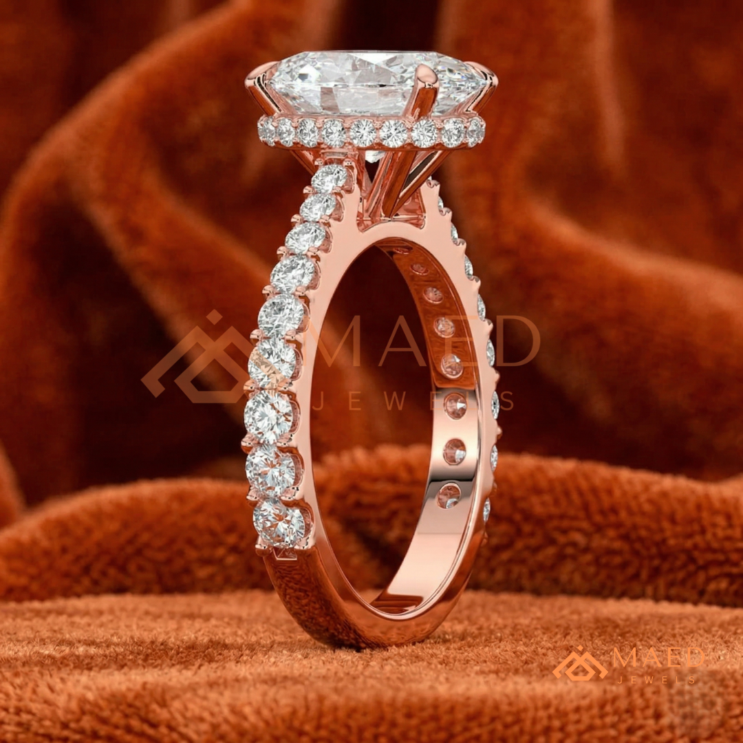 Oval Cut Engagement Ring with Shared Prong Band | 14k Gold, Rose Gold & Silver