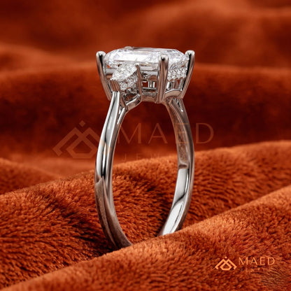 Radiant Cut Engagement Ring with Pear Side Stones | 14k Gold, Rose Gold & Silver