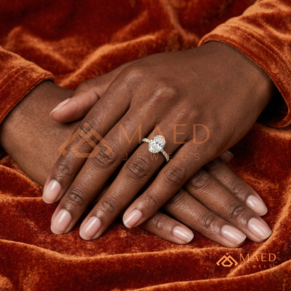 Oval Cut Engagement Ring with Pavé Band | Classic 4-Prong Promise Ring for Women | 14K Gold, Rose Gold & Sterling Silver