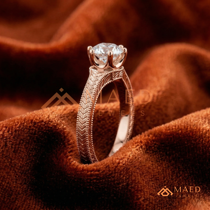 Heirloom Wheat Pattern Round Cut Ring in 14K Yellow Gold, Rose Gold & Sterling Silver