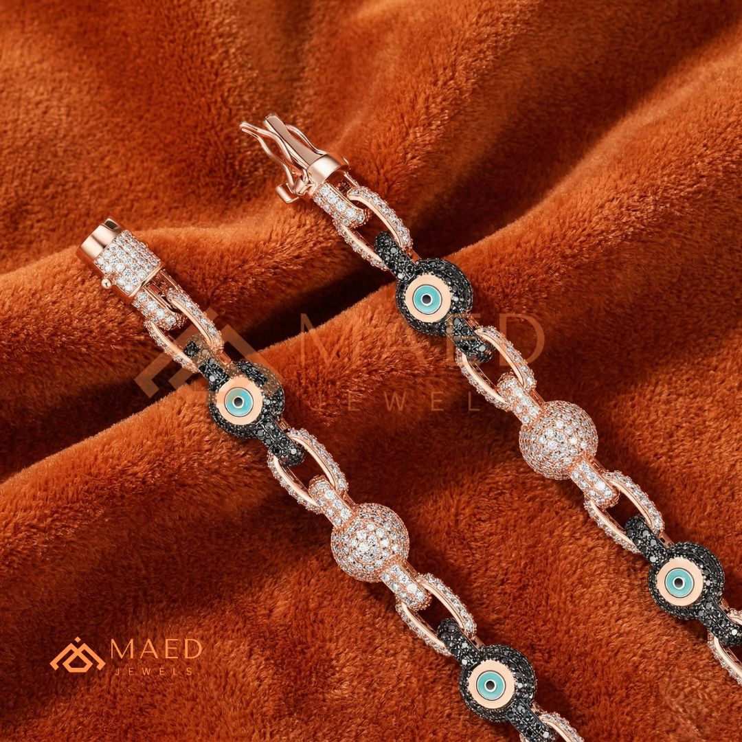 Luxury Diamond & Black Spinel Evil Eye Link Chain Bracelet