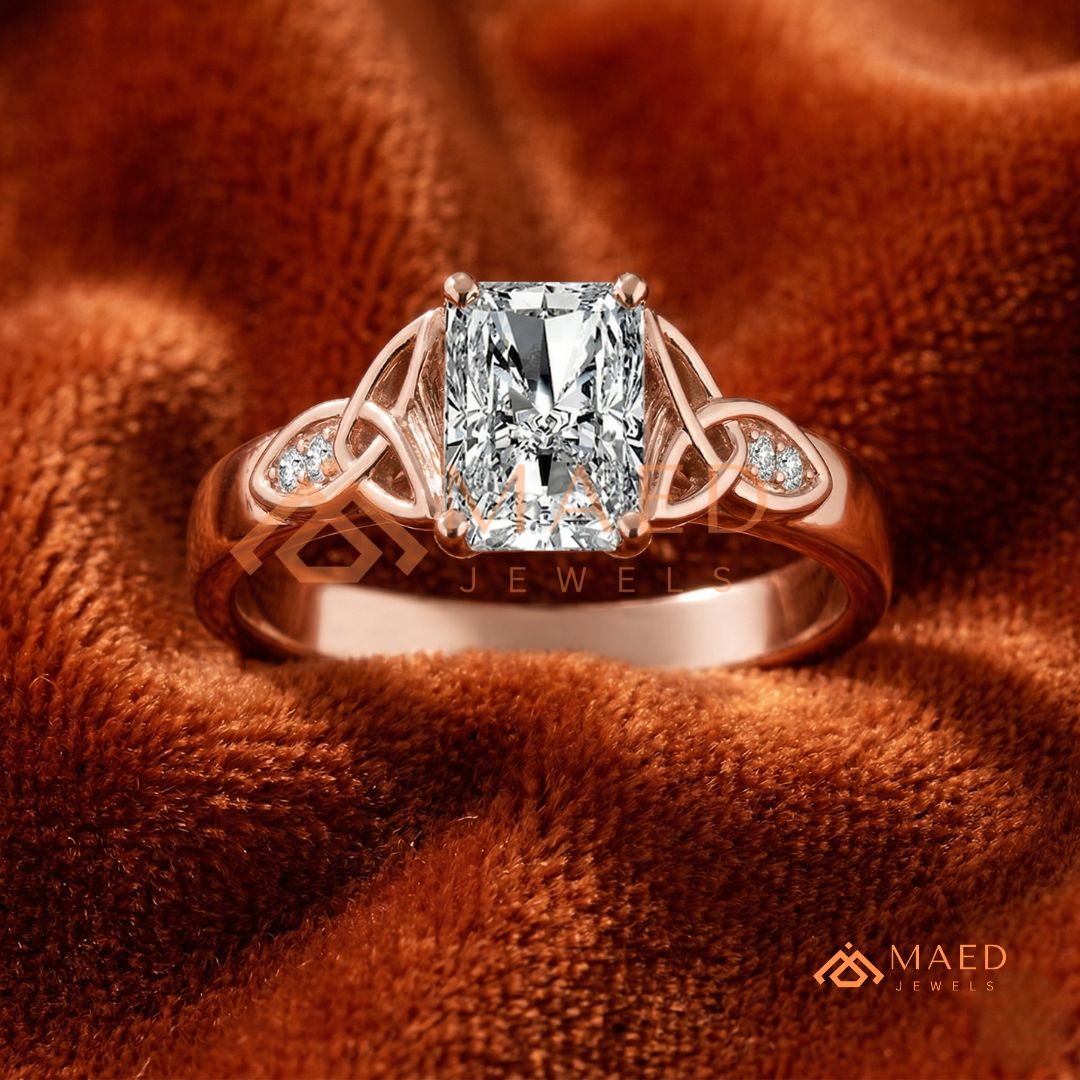 Radiant Cut 3-Stone Engagement Ring with Pear Side Gems & Pavé Band