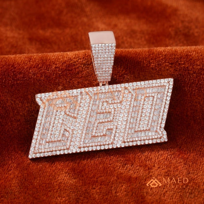 Custom "CEO" Baguette & Round Diamond Iced-Out Pendant in Silver, 14K Gold, & 14K Rose Gold