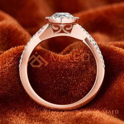 Pear-Cut Moissanite/Diamond Halo Engagement Ring with Twisted Pavé Band