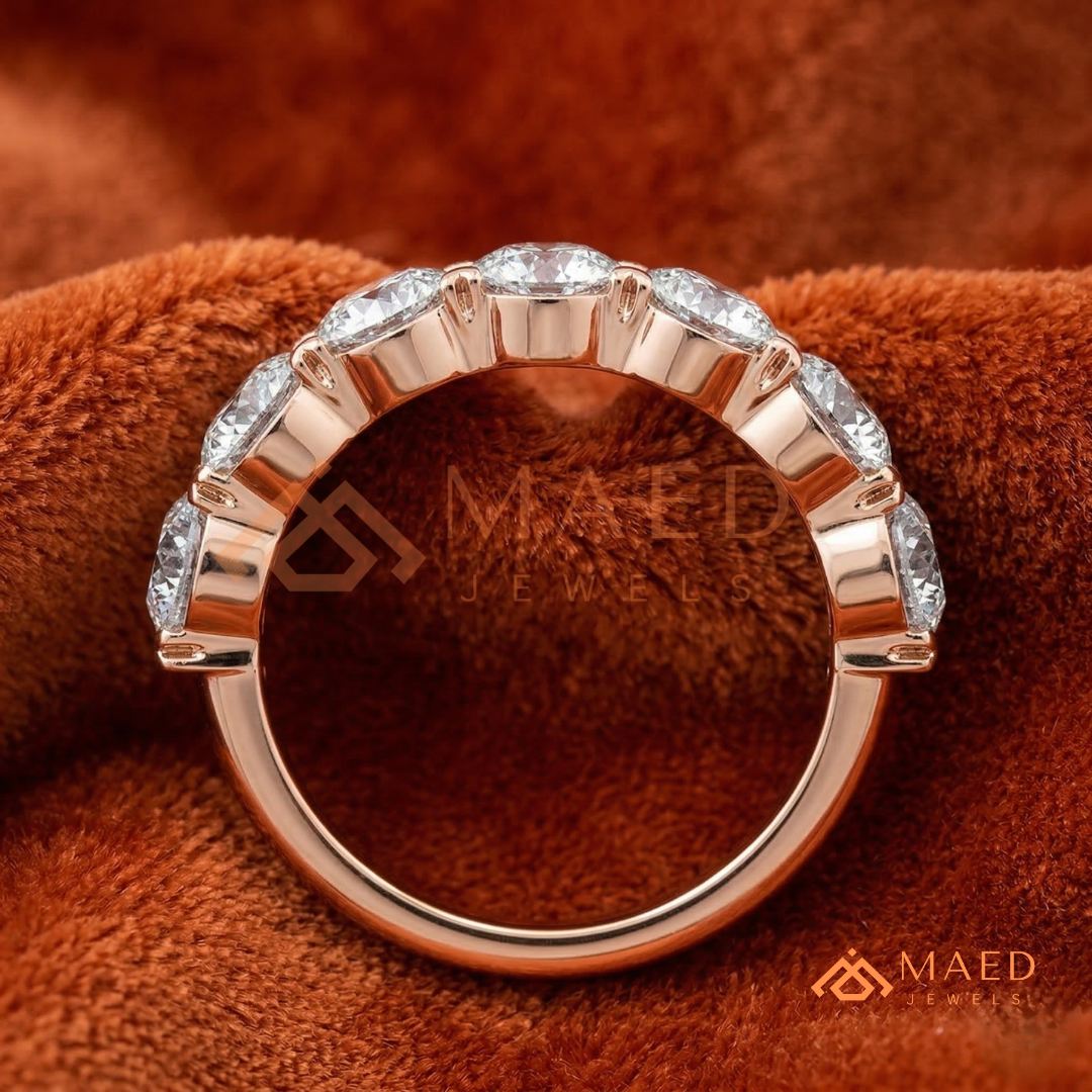 Classic Round Cut Half Eternity Ring – Shared Prong Moissanite Anniversary Band