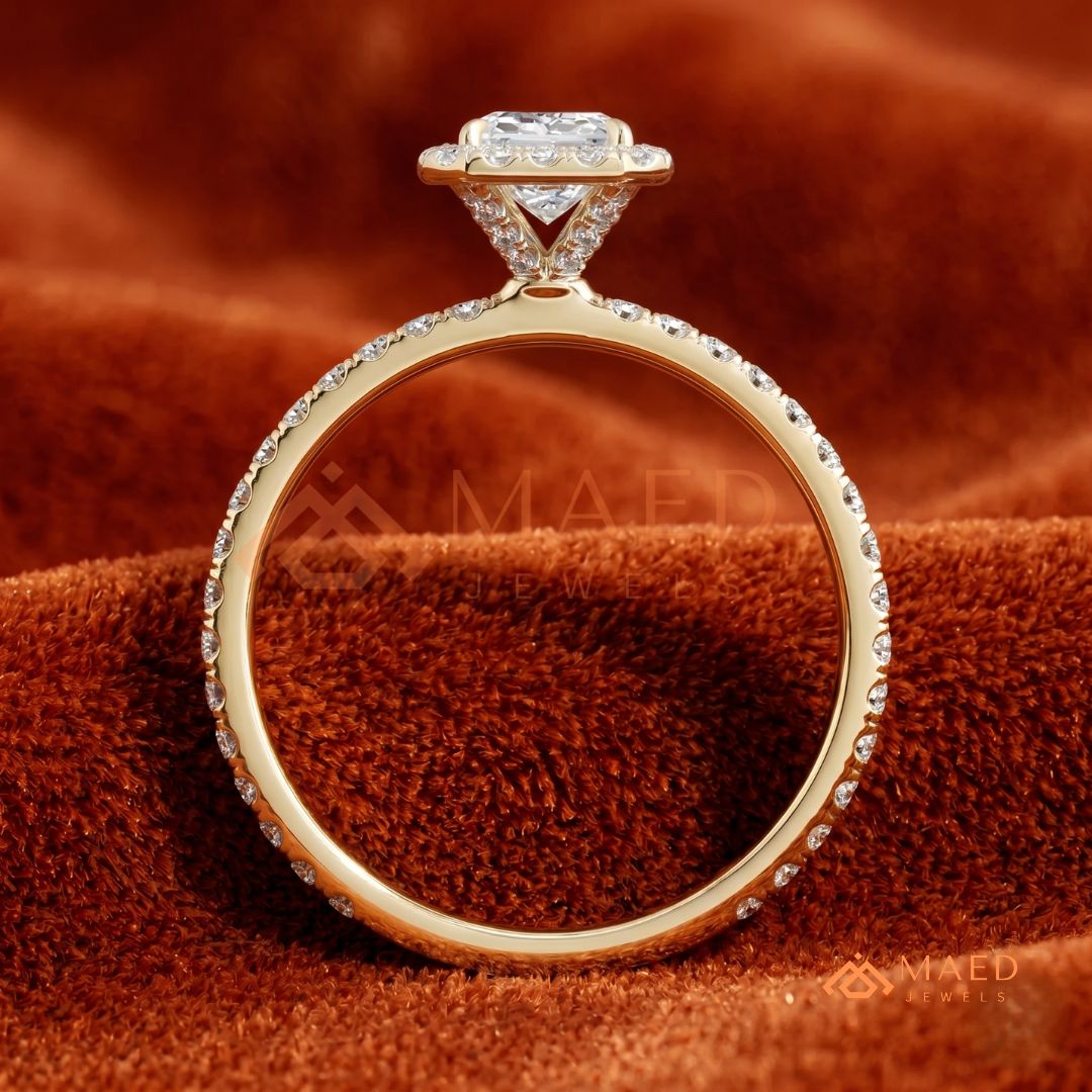 Emerald Cut Halo Engagement Ring in Sterling Silver, 14K Gold & 14K Rose Gold