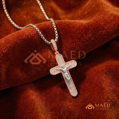 Heavy Micro Pavé Jesus Christ Cross Charm – Dual-Tone Statement Pendant
