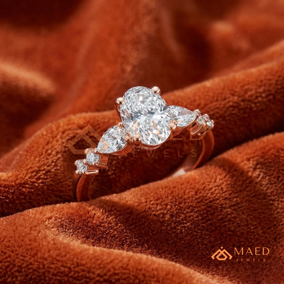 Devotion Oval and Pear Cut Multi-Stone Ring in 14K Yellow Gold, Rose Gold & Silver