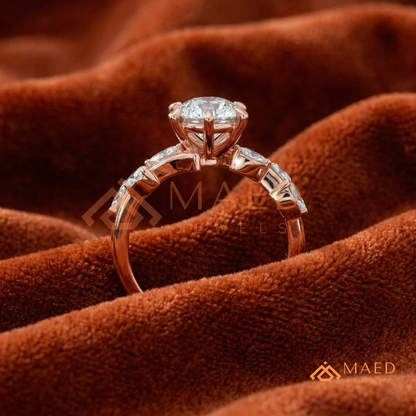 Nature Inspired Round Moissanite Engagement Ring, 6-Prong Marquise Leaf Twig Wedding Ring in Silver, 14K Gold & Rose Gold