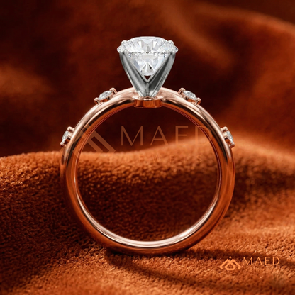 Round Cut Chevron Engagement Ring in Sterling Silver, 14K Gold & 14K Rose Gold