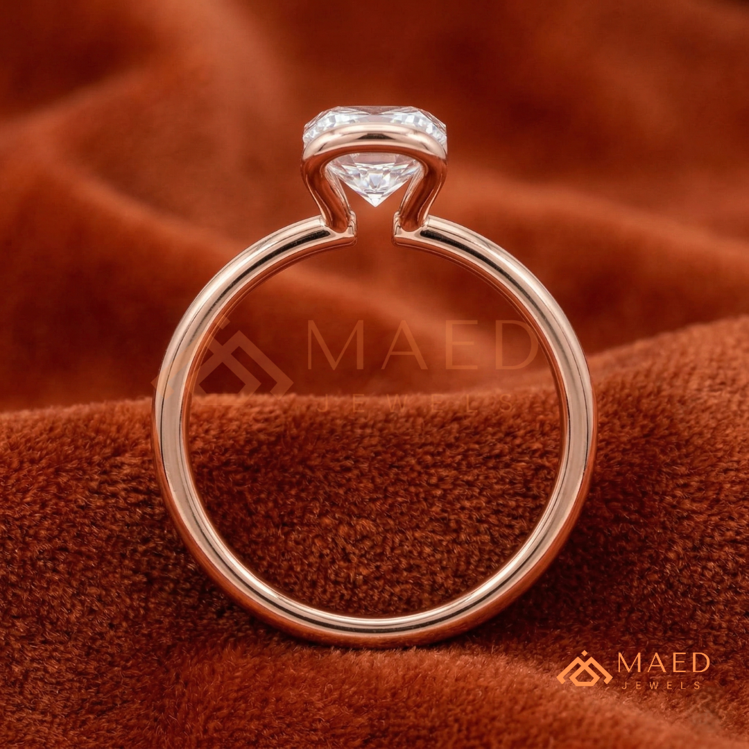 The Aria Oval Half-Bezel Engagement Ring – Silver, 14K Yellow & Rose Gold