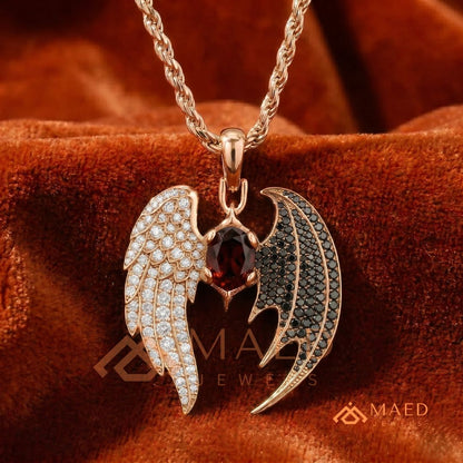 The Dark Angel Wing Pendant | Red Garnet Gothic Statement Necklace
