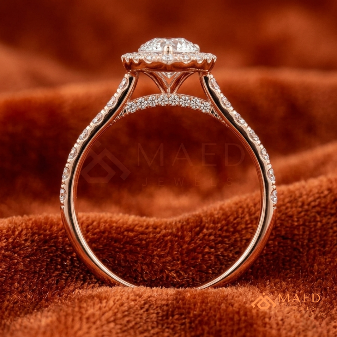 Pear Cut Halo Engagement Ring with Pave Band