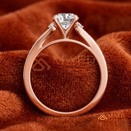 Round Cut Engagement Ring with Pavé Accents in 14K Gold, Rose Gold or Silver