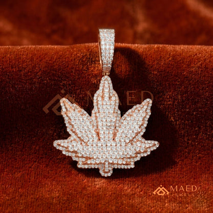 Iced Out Leaf Diamond Pendant | 14K Gold, Rose Gold & Sterling Silver