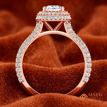 Radiant Oval Double Halo Engagement Ring with Multi-Row Pavé Band