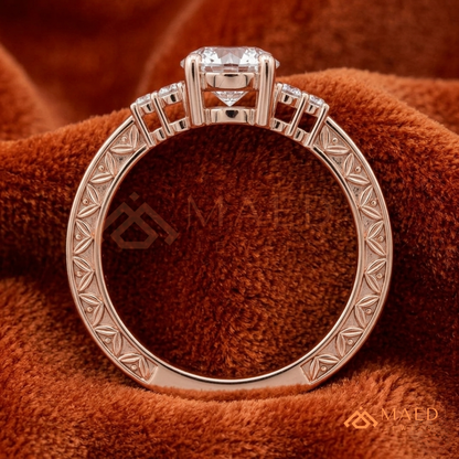 Vintage Princess Cut Three-Stone Engraved Ring | 14K Gold, Rose Gold & Silver