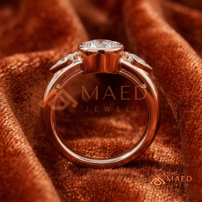 Bezel Set Oval Engagement Ring with Pear Side Stones in Silver, 14K Gold, & 14K Rose Gold