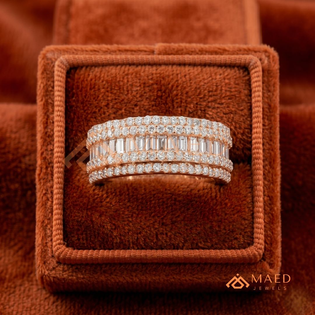 5-Row Hybrid Eternity Cigar Ring – Silver, 14K Yellow & Rose Gold