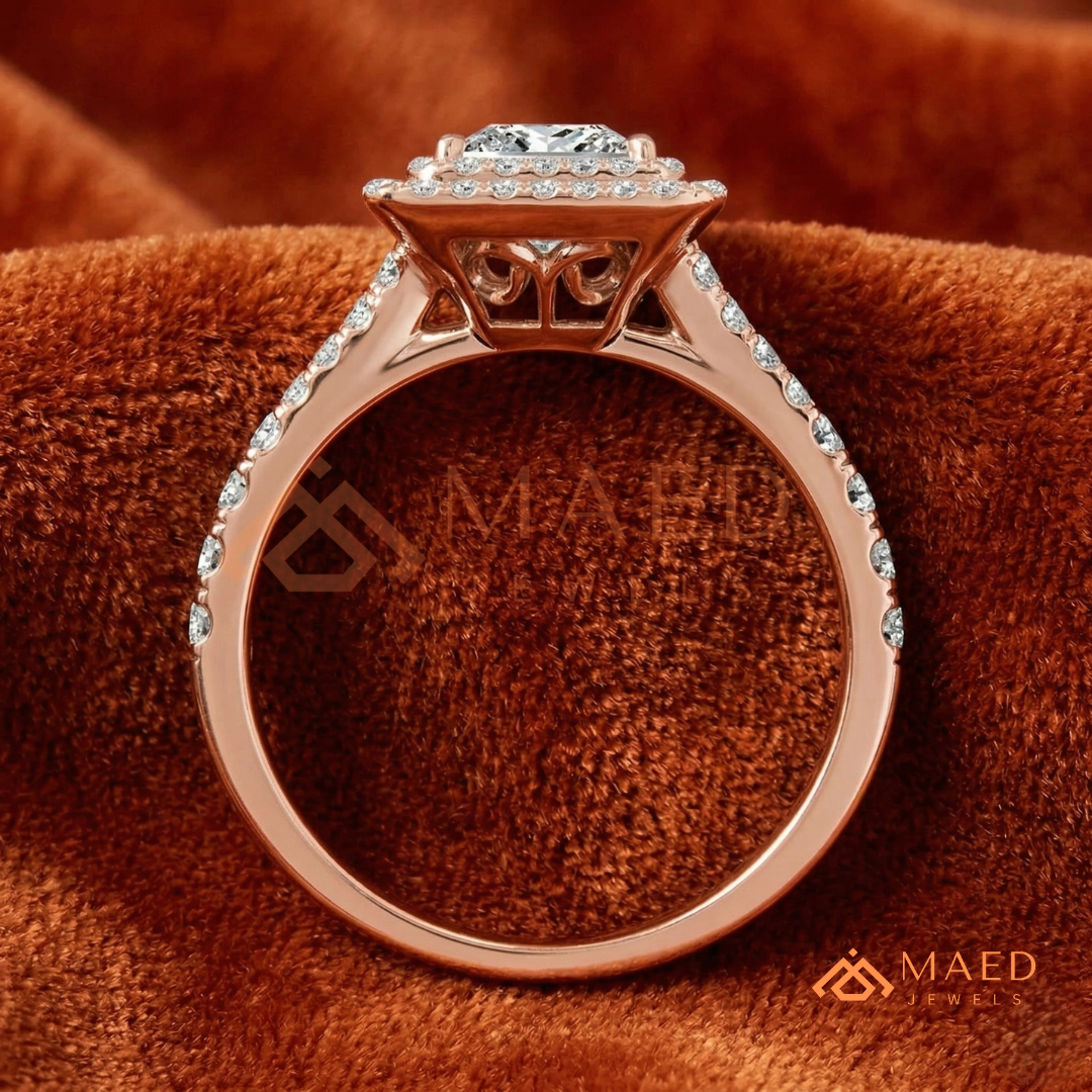 Vintage Oval Cut Geometric Shield Ring | Marquise & Round Pavé Chevron Band
