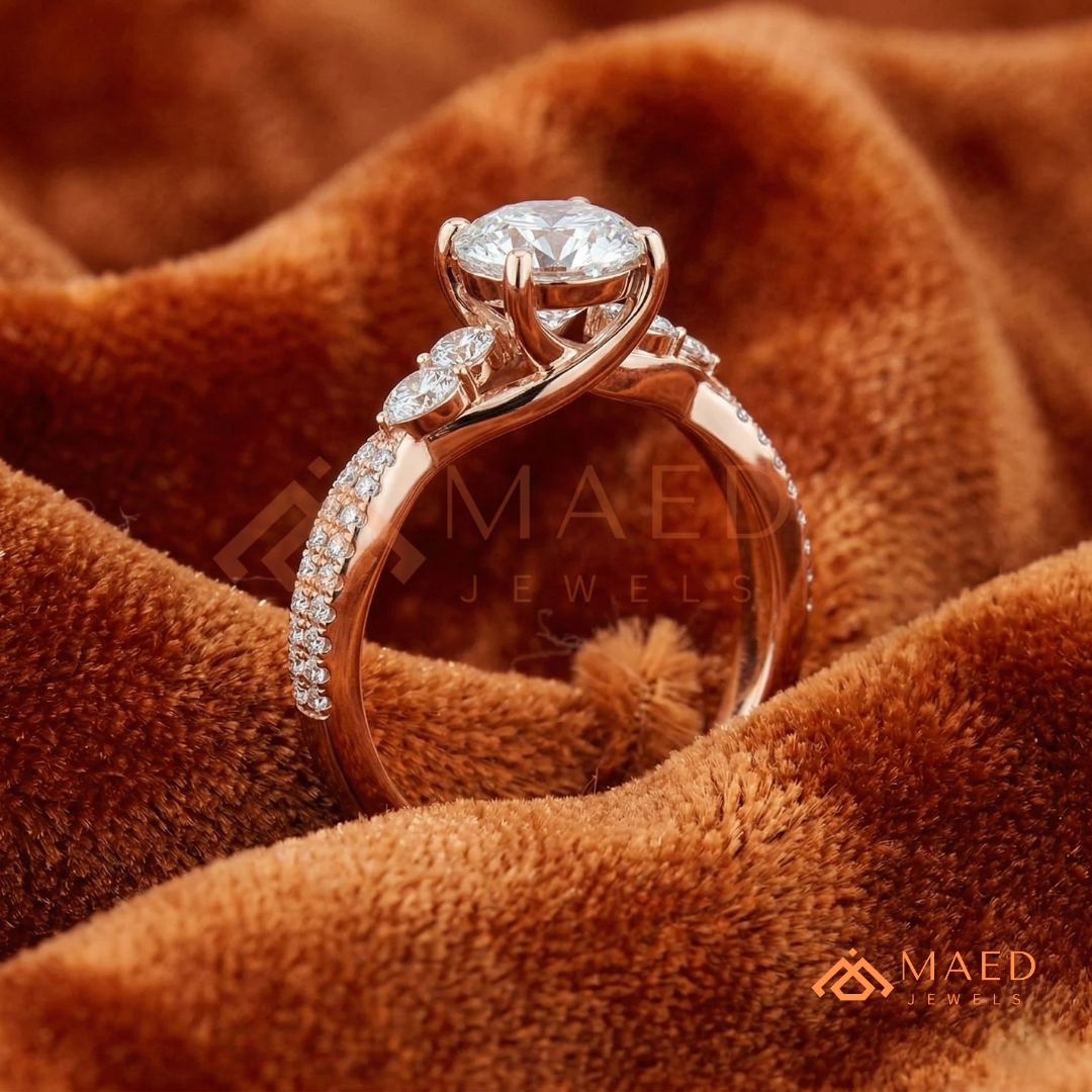 Enchanted Vine Round Brilliant Cluster Ring in 14K Yellow Gold, Rose Gold & Silver