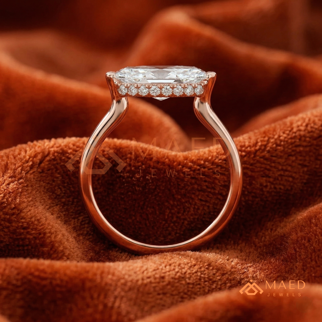 East-West Marquise Cut Engagement Ring | 14K Gold, Rose Gold & Silver Solitaire