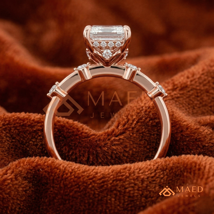 Asscher Cut Engagement Ring with Accent Stones | Vintage Art Deco Promise Ring | 14K Gold, Rose Gold & Sterling Silver