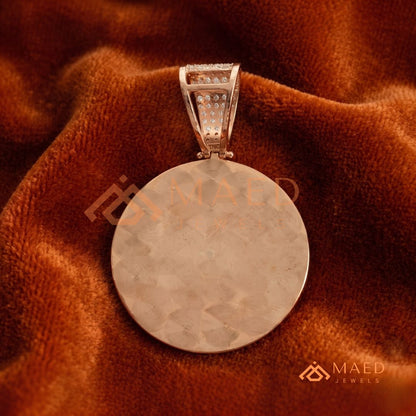 925 Sterling Silver Micro Pave Angel Medallion Pendant with Greek Key Border
