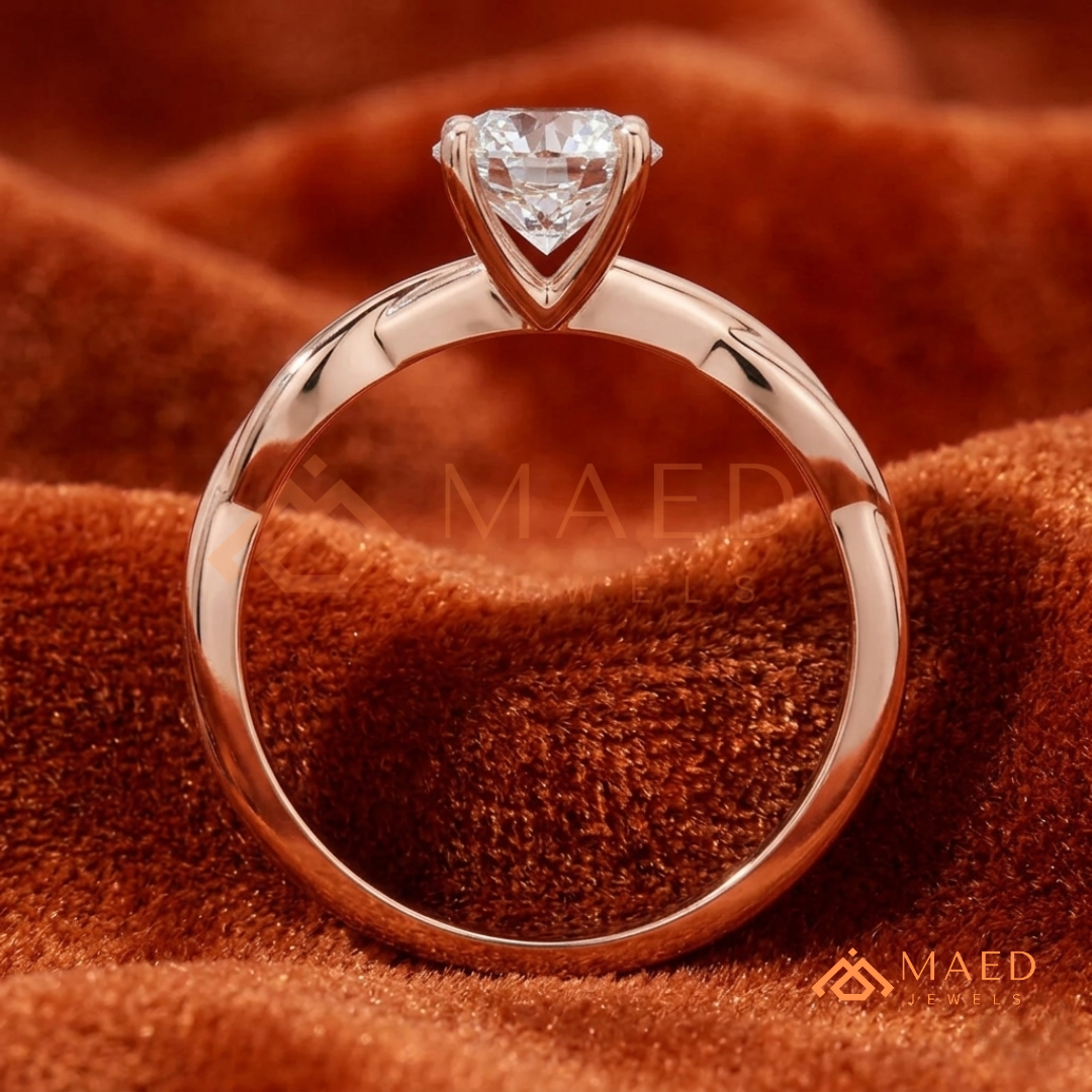 Braided Solitaire Oval Cut Ring in 14K Yellow Gold, Rose Gold & Silver